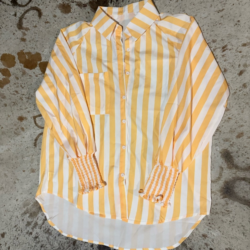 Yellow and White Striped Button-Up Shirt